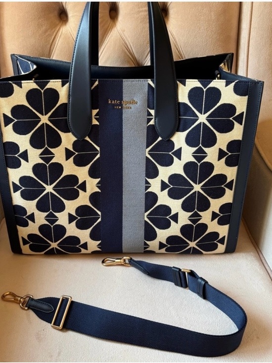 kate spade Handbags - kate spade Navy and Cream Floral Canvas Tote with Removable Strap